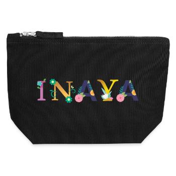 INAYA name decorated with flowers - Canvas Zip Pouch 12 x 13 cm - black - Front