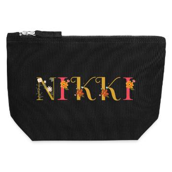 NIKKI name decorated with flowers - Canvas Zip Pouch 12 x 13 cm - black - Front