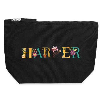 HARPER Name Art With Flowers Embroidered - Canvas Zip Pouch 12 x 13 cm - black - Front