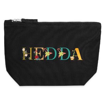 Le nom HEDDA est décoré de fleurs - Pochette zippée en toile 12 x 13 cm - noir - Devant