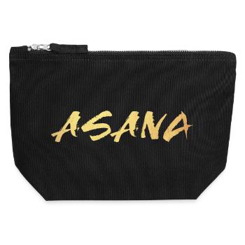 Asana Gold Posture assise Yoga Méditation om Namaste - Pochette zippée en toile 12 x 13 cm - noir - Devant