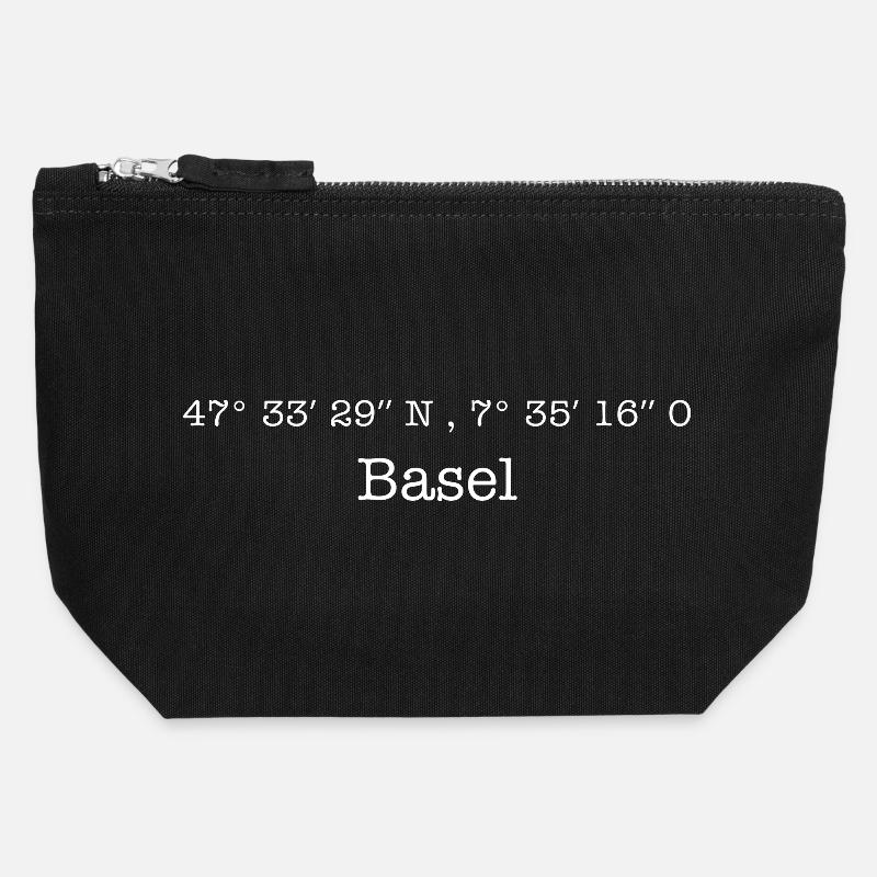 Coordonnées de Bâle en Suisse Idée cadeau - Pochette zippée en toile 12 x 13 cm - noir