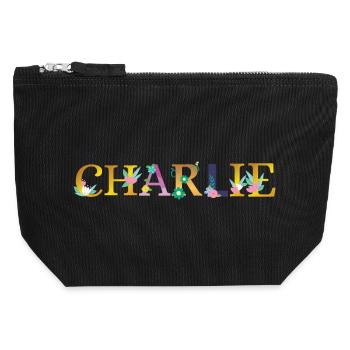 CHARLIE name adorned with flowers - Canvas Zip Pouch 12 x 13 cm - black - Front