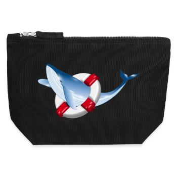 Poisson baleine bleu vif avec bouée de sauvetage - Pochette zippée en toile 12 x 13 cm - noir - Devant
