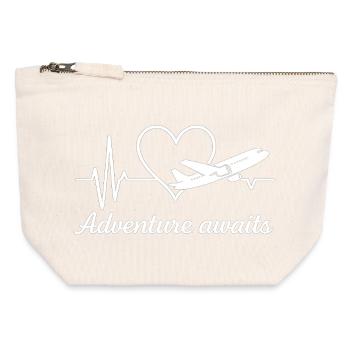 Adventure Awaits Airplane Heartbeat Travel Design - Canvas Zip Pouch 12 x 13 cm - nature - Front