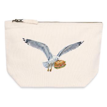 Lustige Möwe Stiehlt Fischbrötchen Strand - Canvas Reißverschluss-Täschchen (12 x 13 cm) - Naturweiß - Vorne