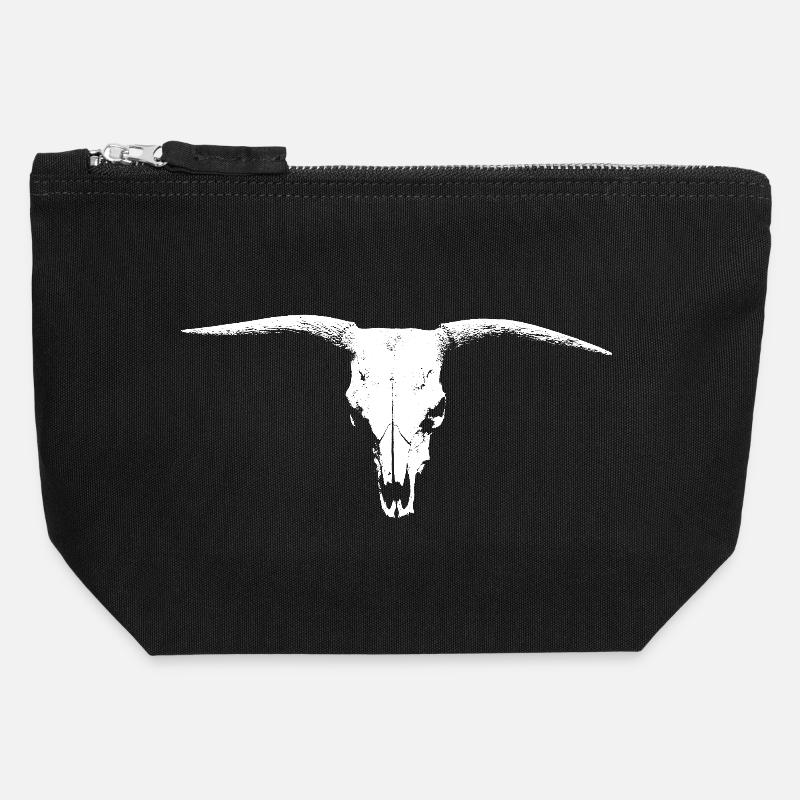 Bull Head Skull Bull Head Cow Bone White - Canvas Zip Pouch 12 x 13 cm - black