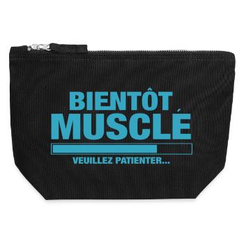 Bientôt musclé veuillez patienter - Pochette zippée en toile 12 x 13 cm - noir - Devant