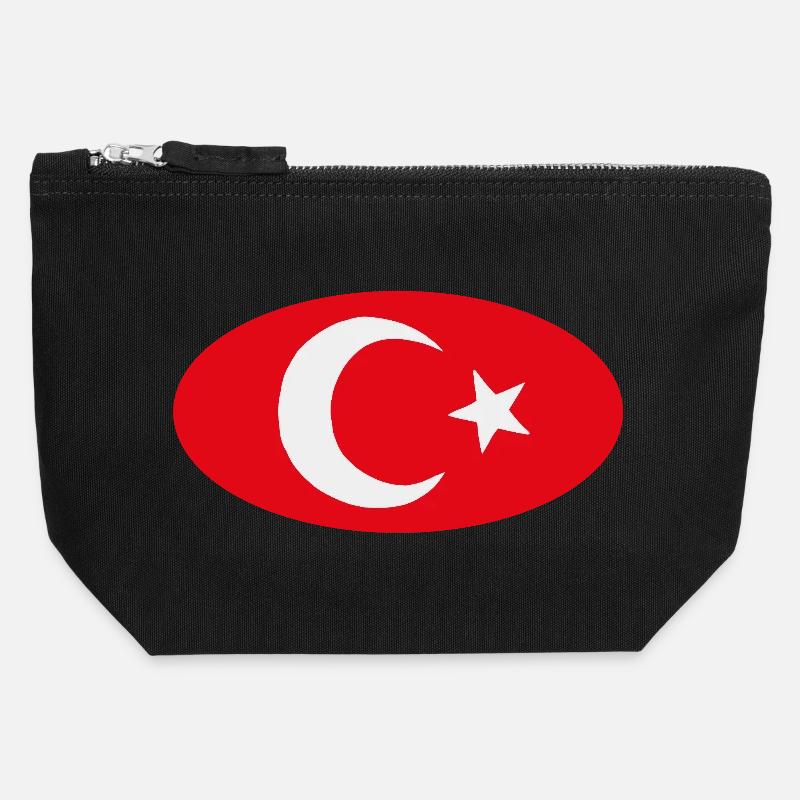 Turkiye Turkish Oval Flag - Canvas Zip Pouch 12 x 13 cm - black