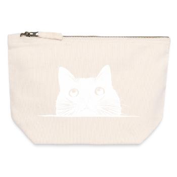 Chat voyeur avec des moustaches - Pochette zippée en toile 12 x 13 cm - blanc naturel - Devant