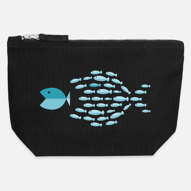 Blue School Silhouette - small fish eat big fish - Canvas Zip Pouch 12 x 13 cm - black