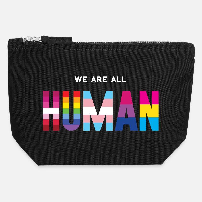 Pride Month LGBT - We Are All Human - Canvas Zip Pouch 12 x 13 cm - black