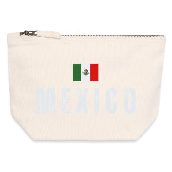 J’aime le Mexique, drapeau du Mexique - Pochette zippée en toile 12 x 13 cm - blanc naturel - Devant