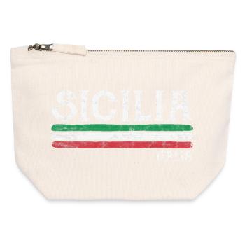 Sicilia Italia Drapeau en détresse - Pochette zippée en toile 12 x 13 cm - blanc naturel - Devant