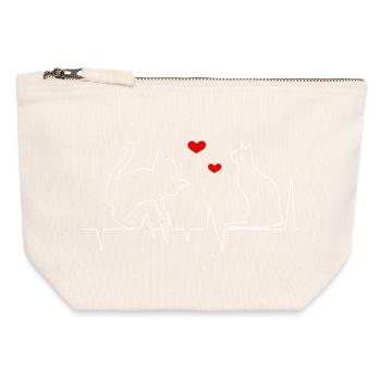 Chats, battement de cœur, cadeau pour l’amoureux des chats - Pochette zippée en toile 12 x 13 cm - blanc naturel - Devant