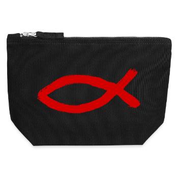 Jésus poisson Ichthys poisson poisson poisson - Pochette zippée en toile 12 x 13 cm - noir - Devant