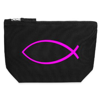 Ichtus Fisch einfarbig rosa - Canvas Reißverschluss-Täschchen (12 x 13 cm) - Schwarz - Vorne