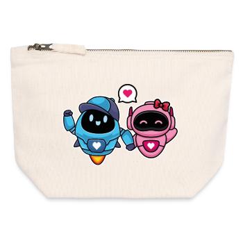 Robots mignons Amoureux et Romantiques pour Couple - Pochette zippée en toile 12 x 13 cm - blanc naturel - Devant