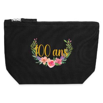 Anniversaire fleurs 100 ans - Pochette zippée en toile 12 x 13 cm - noir - Devant
