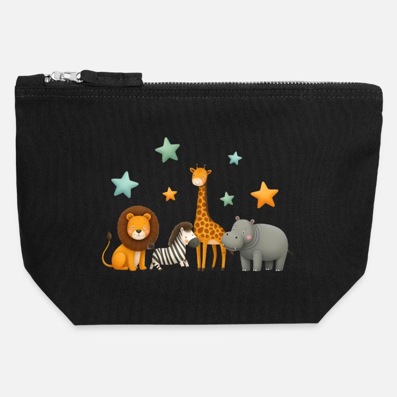 African Animals - Canvas Zip Pouch 12 x 13 cm - black