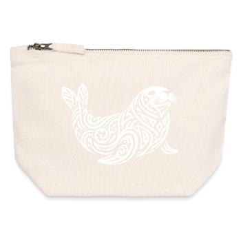 Phoque Tribal - Pochette zippée en toile 12 x 13 cm - blanc naturel - Devant