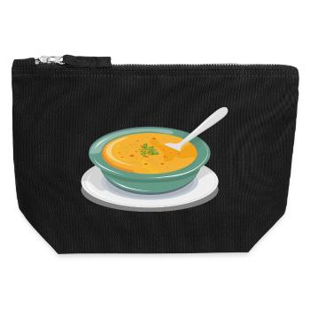Soupe aux légumes dans une assiette avec une cuillère - Pochette zippée en toile 12 x 13 cm - noir - Devant