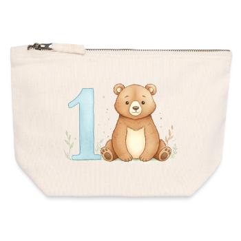 Watercolor Bear with Number 1 - Canvas Zip Pouch 12 x 13 cm - nature - Front