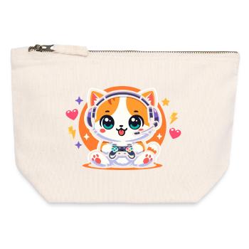 Gaming Cat – Drôle de dicton sur le jeu - Pochette zippée en toile 12 x 13 cm - blanc naturel - Devant