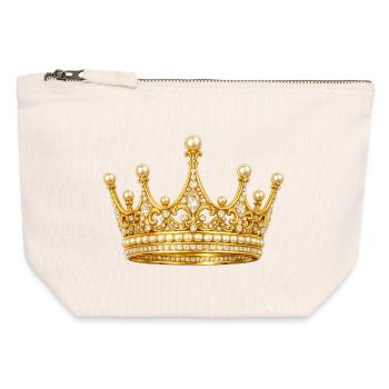 Couronne royale dorée avec des perles - Pochette zippée en toile 12 x 13 cm - blanc naturel - Devant