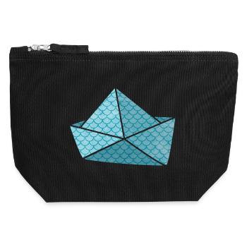 Bateau en papier hangar à poissons prêt pour les vacances bateau de navire - Pochette zippée en toile 12 x 13 cm - noir - Devant