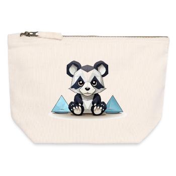 Panda low-poly aux montagnes de glace - Pochette zippée en toile 12 x 13 cm - blanc naturel - Devant