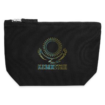 Kazakhstan eagle lettering - Canvas Zip Pouch 12 x 13 cm - black - Front