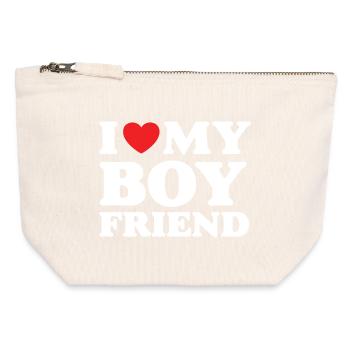 J’aime mon petit ami - Pochette zippée en toile 12 x 13 cm - blanc naturel - Devant