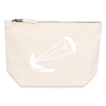 Silhouette minimaliste de kitesurfeur kite - Pochette zippée en toile 12 x 13 cm - blanc naturel - Devant