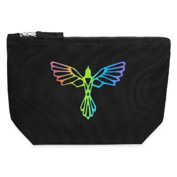 L'envol de l'oiseau multicolore - Pochette zippée en toile 12 x 13 cm - noir - Devant