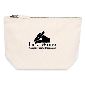 Ecrivain Auteur Écrivain Livre Roman Cadeau - Pochette zippée en toile 12 x 13 cm - blanc naturel - Devant