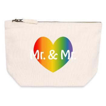 Rainbow Mr et Mr 2 coeur arc-en-ciel mariage gay - Pochette zippée en toile 12 x 13 cm - blanc naturel - Devant