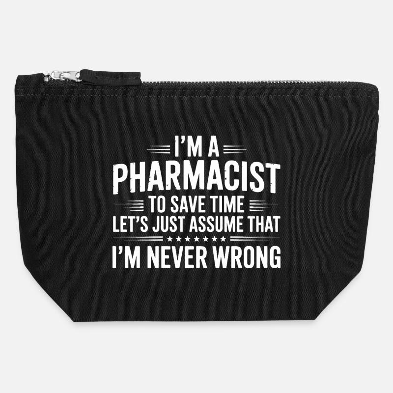 Attitude du pharmacien : jamais tort - Pochette zippée en toile 12 x 13 cm - noir