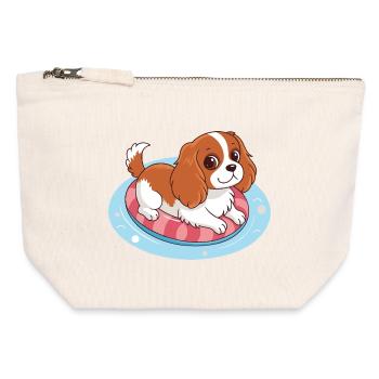 Chiot nageur sur bouée estivale - Pochette zippée en toile 12 x 13 cm - blanc naturel - Devant