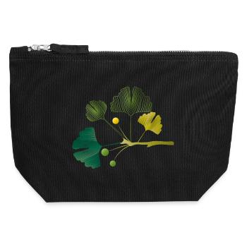 Branche de ginkgo faite de lignes de feuilles dans des tons verts doux - Pochette zippée en toile 12 x 13 cm - noir - Devant