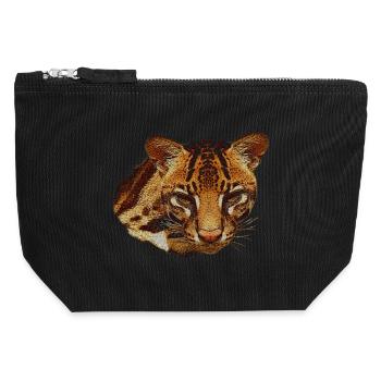 Ocelot Head, Big Cat, Animal Faces - Canvas Zip Pouch 12 x 13 cm - black - Front