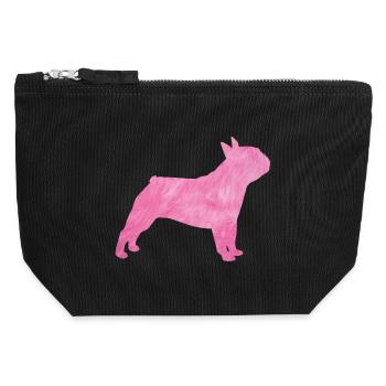 Pug Fluffy Fur Dog Pink Master Mistress - Canvas Zip Pouch 12 x 13 cm - black - Front