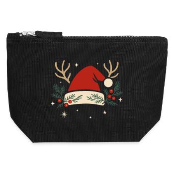 Christmas hat with antlers and fir branches - Canvas Zip Pouch 12 x 13 cm - black - Front