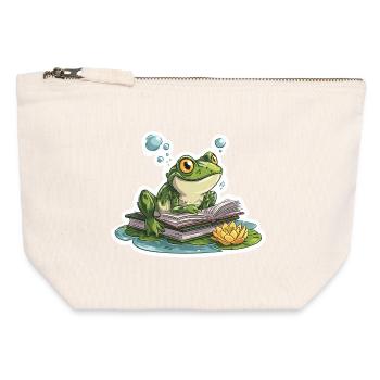 Frog Reading Pond Librarian Humor Reading - Canvas Zip Pouch 12 x 13 cm - nature - Front