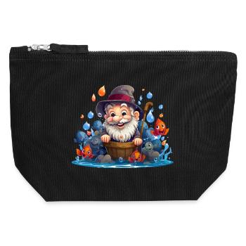 Fröhlicher Fischer mit bunten Fischen - Canvas Reißverschluss-Täschchen (12 x 13 cm) - Schwarz - Vorne