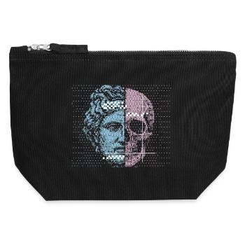 Digital Split Ancient Face Skull Art Design - Canvas Zip Pouch 12 x 13 cm - black - Front