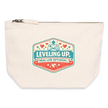 Level Up - Canvas Reißverschluss-Täschchen (12 x 13 cm) - Naturweiß - Vorne