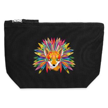 Renard coloré avec coiffe en plumes – créativité sauvage - Pochette zippée en toile 12 x 13 cm - noir - Devant