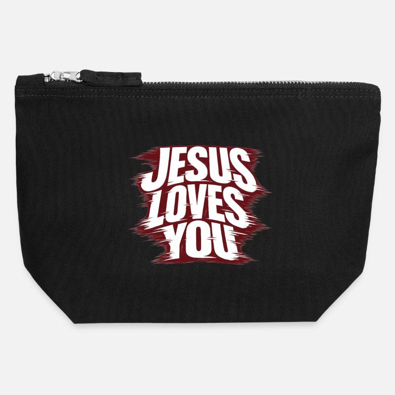 Jésus t’aime - Pochette zippée en toile 12 x 13 cm - noir
