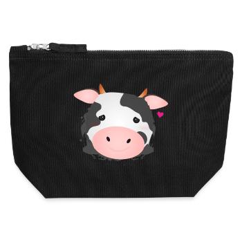 Vache mignonne pour les amoureux des animaux et les amateurs de ferme - Pochette zippée en toile 12 x 13 cm - noir - Devant